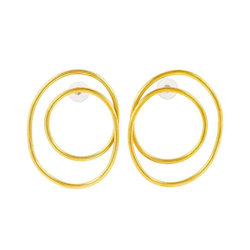 Dira recycled brass statement earrings, close-up view