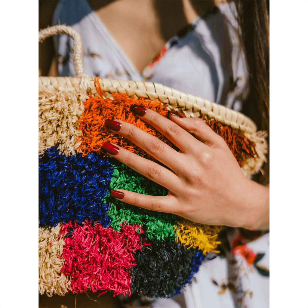 Handwoven wicker and raffia tote bag, product view 4
