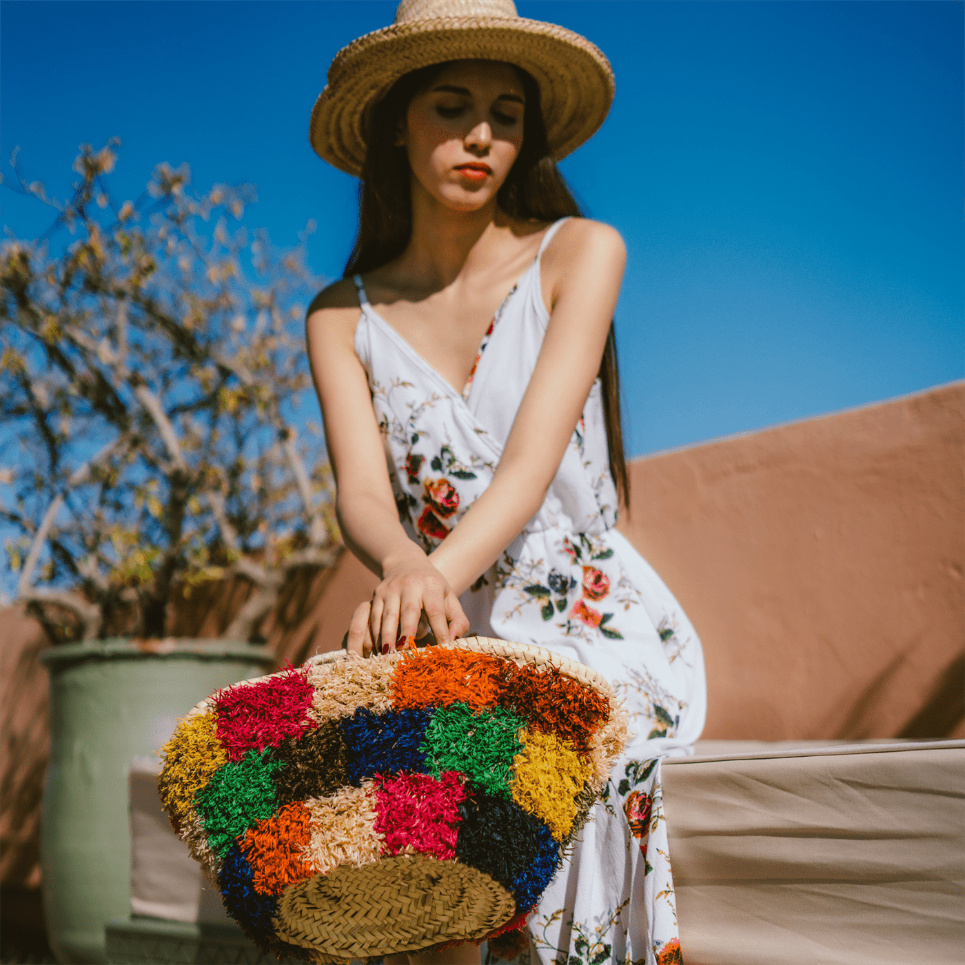 Handwoven Wicker and Raffia Tote Bag